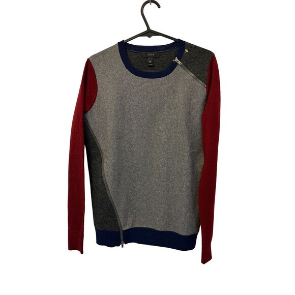J.CREW Color-Block Crewneck with Zippers Gray Red Wool Blend Size XXSmall - Picture 1 of 10